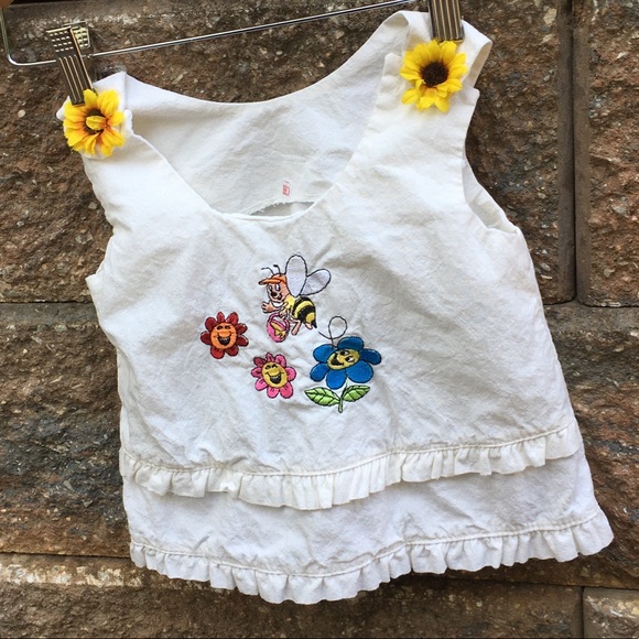 Embroidered Cute Tank Top Ruffle Girls Peplum Kids - Picture 1 of 5